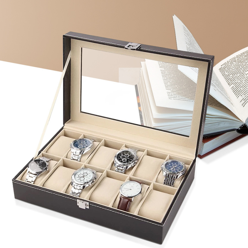 PU kožna kutija za pohranu satova s baršunastim unutrašnjostima, model 5023, kartonska ambalaža, za poklon