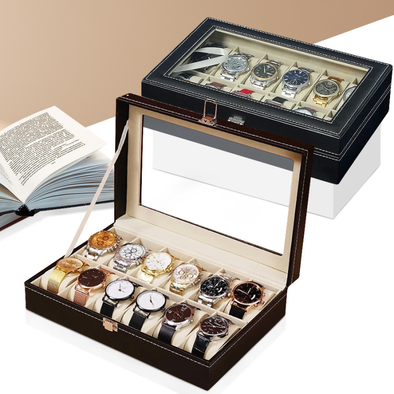 PU kožna kutija za pohranu satova s baršunastim unutrašnjostima, model 5023, kartonska ambalaža, za poklon