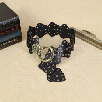 Centură lată din piele PU cu cataramă din aliaj și închidere cu capse, lățime peste 4 cm, stil versatil minimalist