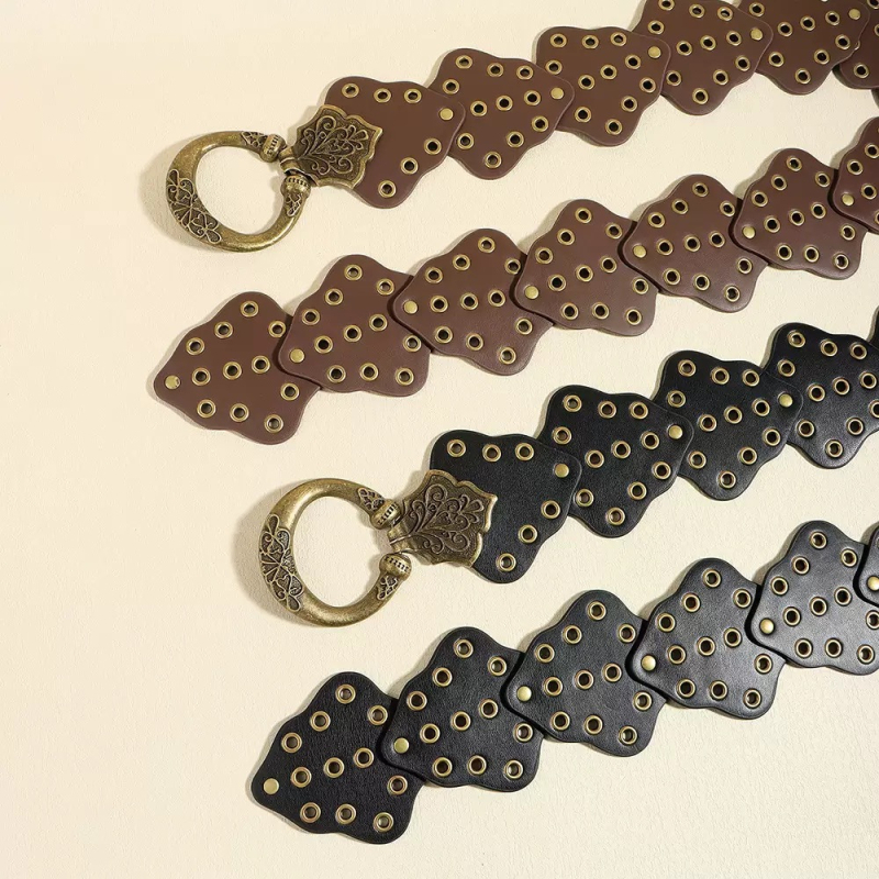 Centură lată din piele PU cu cataramă din aliaj și închidere cu capse, lățime peste 4 cm, stil versatil minimalist