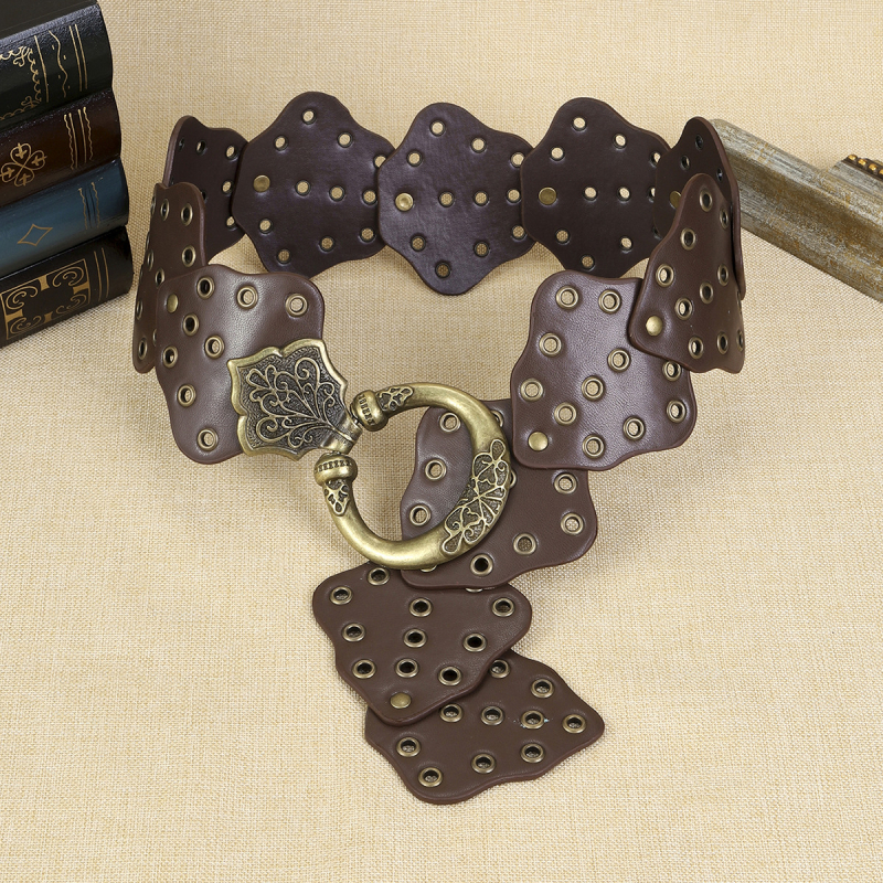 Centură lată din piele PU cu cataramă din aliaj și închidere cu capse, lățime peste 4 cm, stil versatil minimalist