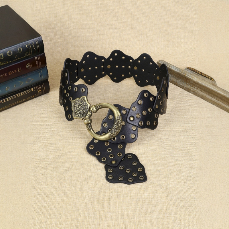 Centură lată din piele PU cu cataramă din aliaj și închidere cu capse, lățime peste 4 cm, stil versatil minimalist