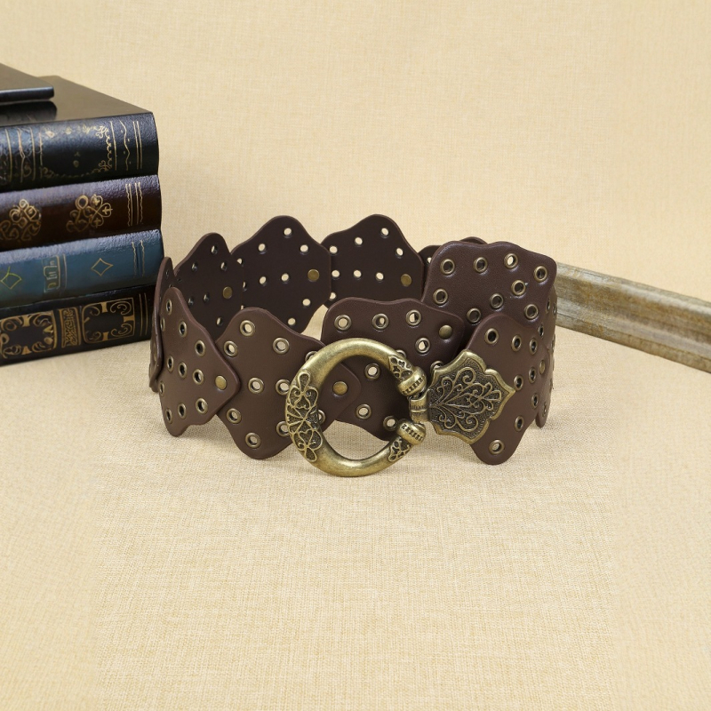 Centură lată din piele PU cu cataramă din aliaj și închidere cu capse, lățime peste 4 cm, stil versatil minimalist