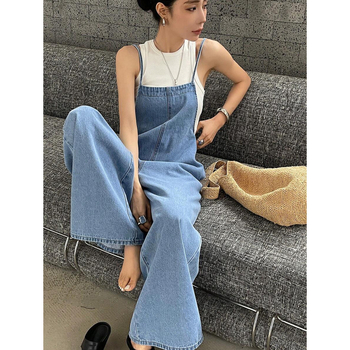 Дънков гащеризон, бизнес стил, прави крачоли, свободна кройка, подплатен флис