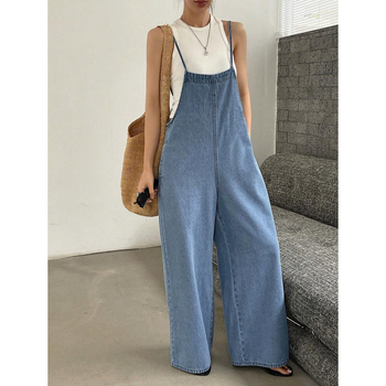 Дънков гащеризон, бизнес стил, прави крачоли, свободна кройка, подплатен флис