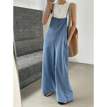 Дънков гащеризон, бизнес стил, прави крачоли, свободна кройка, подплатен флис