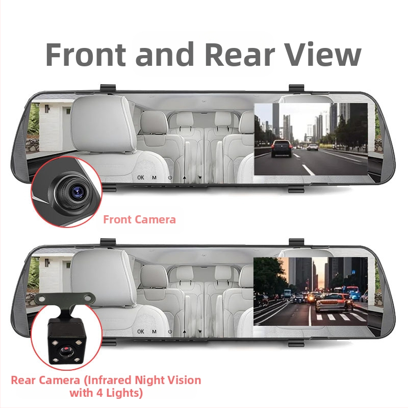 Автомобилен видеорегистратор за огледало за обратно виждане — 1080p, нощно виждане, двойно заснемане, 140° широк зрителен ъгъл, TF карта за съхранение