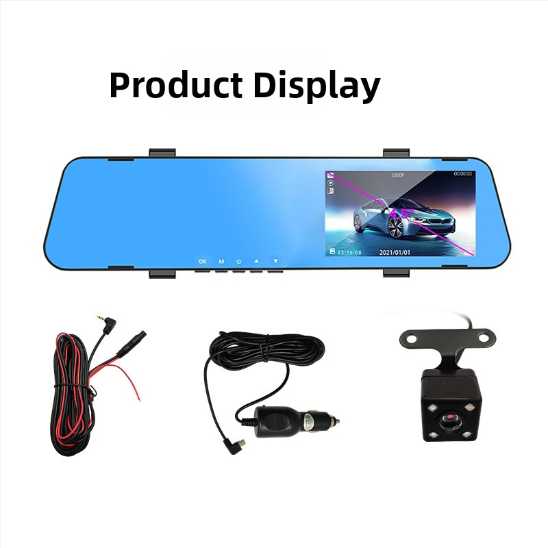 Автомобилен видеорегистратор за огледало за обратно виждане — 1080p, нощно виждане, двойно заснемане, 140° широк зрителен ъгъл, TF карта за съхранение