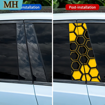 Rinkinys automobilių lipdukų – 2 vnt, durų stulpelių lipdukai su bičių šukų raštu, lipnios, montavimas su siurbimo antgaliu