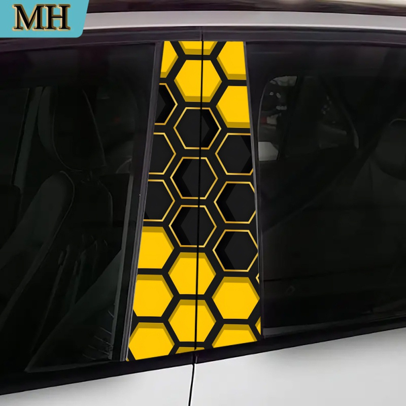 Rinkinys automobilių lipdukų – 2 vnt, durų stulpelių lipdukai su bičių šukų raštu, lipnios, montavimas su siurbimo antgaliu