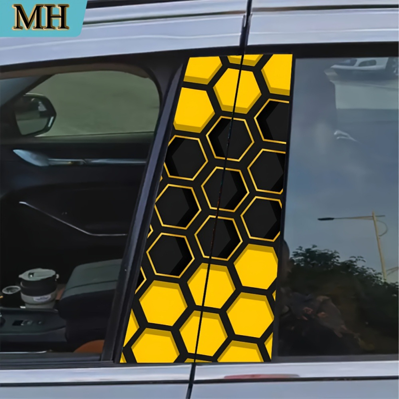 Rinkinys automobilių lipdukų – 2 vnt, durų stulpelių lipdukai su bičių šukų raštu, lipnios, montavimas su siurbimo antgaliu