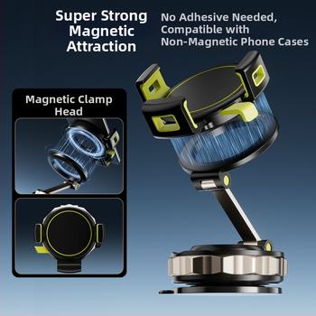 Държач за телефон за кола със вакуумна чашка, 360° завъртане и магнитна фиксация – универсален за табло