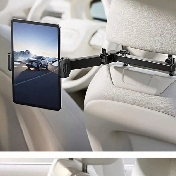 Suport pentru tabletă pentru headrest-ul din spate al mașinii, ABS, model E8-1-401, instalare snap-on, compatibil universal.