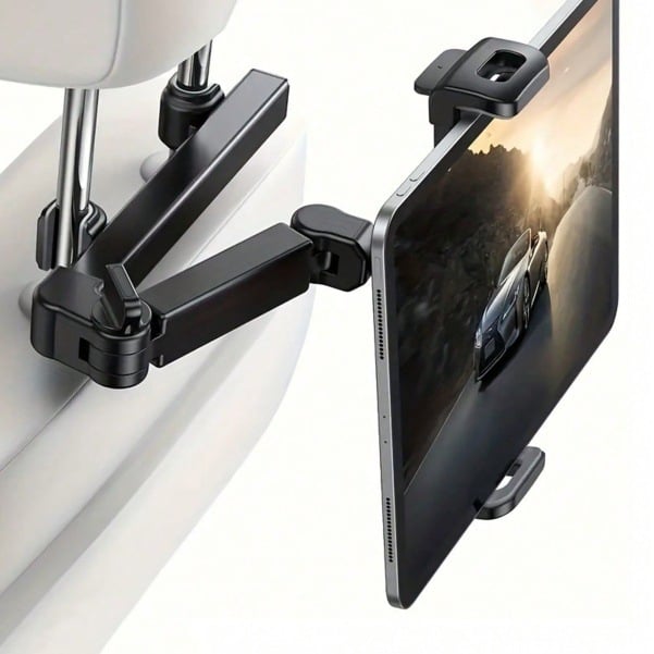 Suport pentru tabletă pentru headrest-ul din spate al mașinii, ABS, model E8-1-401, instalare snap-on, compatibil universal.