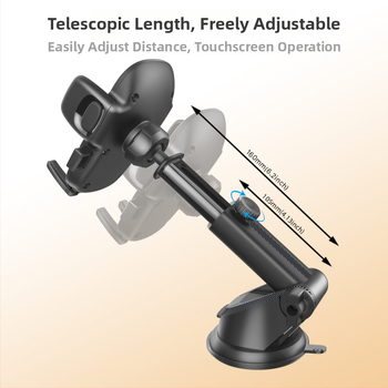 Автомобилен държач за мобилен телефон с въртяща се вакуумна чашка и телескопично удължение, универсален, пластмасов