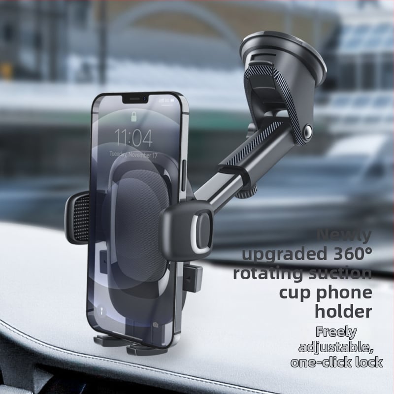 Suport auto pentru telefon cu ventuză rotativă și tijă telescopică reglabilă, universal, din plastic