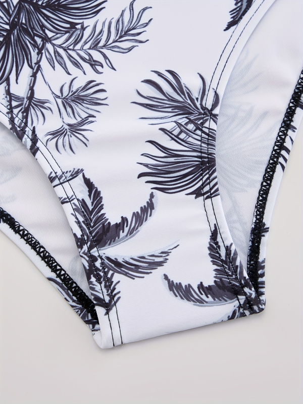 Meitenēm 3-dali bikini komplekts ar svārciņu, tropiska ziedu raksts, poliesters 82/18, odiena ar spandeksu, peldēšanai