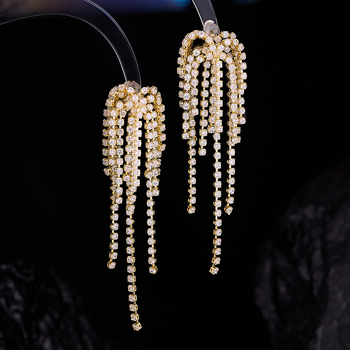 Μακριά κρεμαστά σκουλαρίκια με ζιρκόνια, χαλκό σώμα, ακίδα από ασήμι 925, γεωμετρικός σχεδιασμός, ελαφρύ στυλ πολυτέλειας