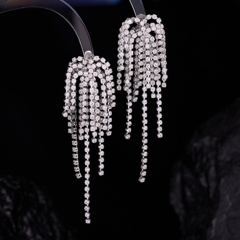 Μακριά κρεμαστά σκουλαρίκια με ζιρκόνια, χαλκό σώμα, ακίδα από ασήμι 925, γεωμετρικός σχεδιασμός, ελαφρύ στυλ πολυτέλειας