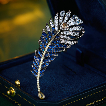 Broșă cu pene, cupru, pentru femei, stil lux, placare electroplatinată, model M-344