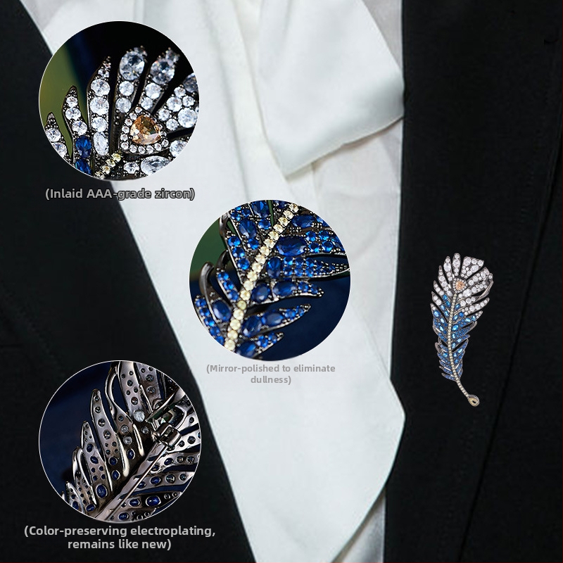 Brošňa s perom, meď, dámsky ľahký luxus štýl, elektroplátovanie, model M-344