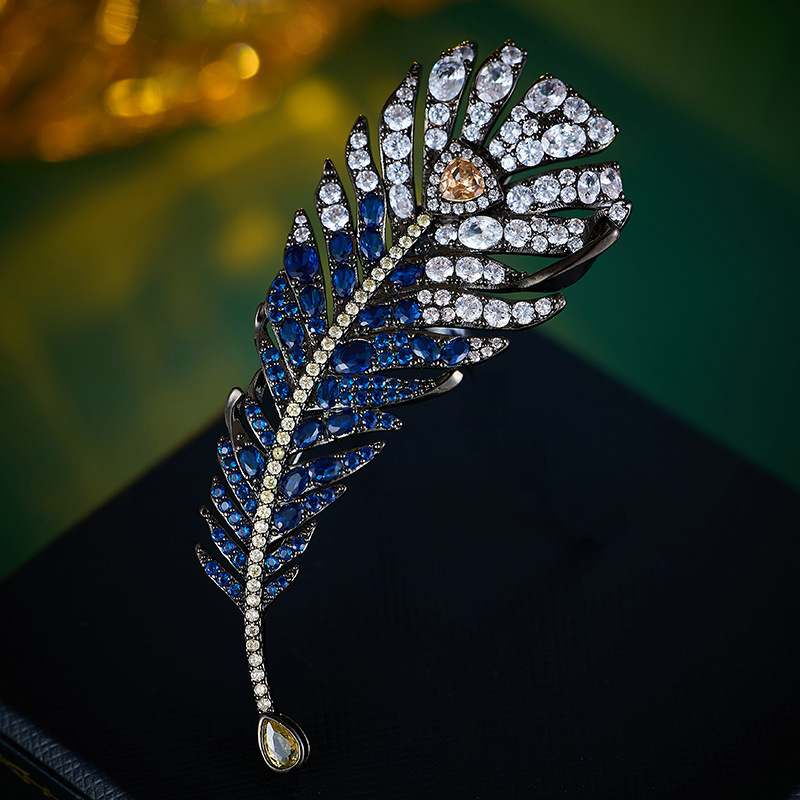 Broșă cu pene, cupru, pentru femei, stil lux, placare electroplatinată, model M-344