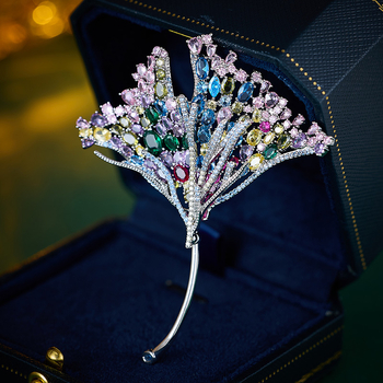 Broșă în formă de frunză pentru femei (cupru, în formă de frunză, placare galvanică, stil lux ușor, model M-345)