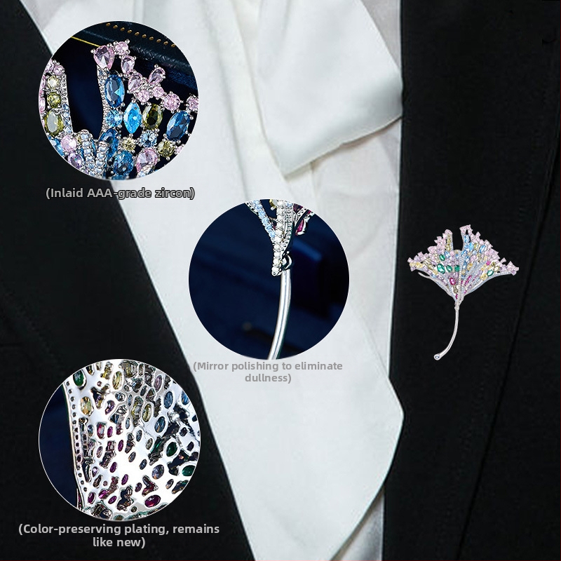 Brošňa pre ženy v tvare listu (meď, v tvare listu, galvanické pokovovanie, štýl ľahkého luxusu, model M-345)