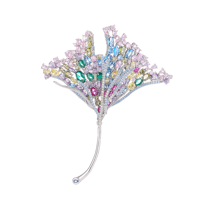 Broșă în formă de frunză pentru femei (cupru, în formă de frunză, placare galvanică, stil lux ușor, model M-345)