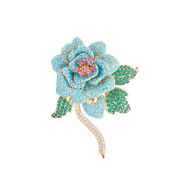 Bakrena broš Camellia, retro dizajn cvijeta i lišća, elektroplatiranje, prilagodljiva kopča