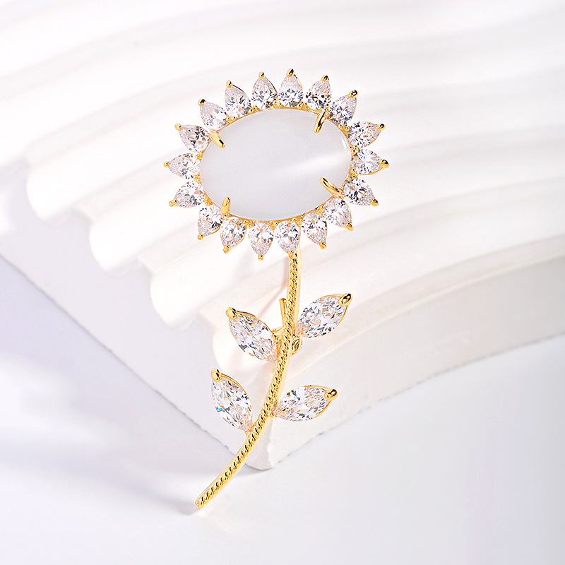 Kaķa acs un saulespuķu broša, vara elektroplakāta aksesuārs sievietēm, 2025. gada vasara, elegantā stila