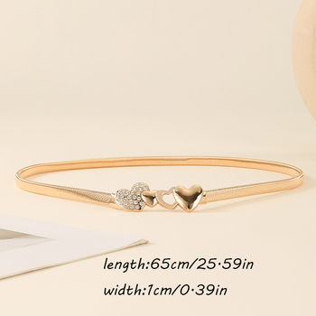 Ελαστικός μεταλλικός ζωνάρι μέσης με αγκράφα σε σχήμα καρδιάς από κρύσταλλα – αξεσουάρ για φόρεμα, κούμπωμα με γάντζο, πλάτος κανονικό (2–4 εκ.), ηλεκτροπλατίωση