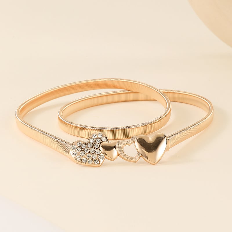 Brățară elastică de talie din metal cu cataramă în formă de inimă cu cristale – accesoriu pentru rochie, închidere cu cârlig, lățime standard (2–4 cm), placare electroplată