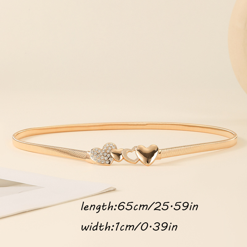 Brățară elastică de talie din metal cu cataramă în formă de inimă cu cristale – accesoriu pentru rochie, închidere cu cârlig, lățime standard (2–4 cm), placare electroplată
