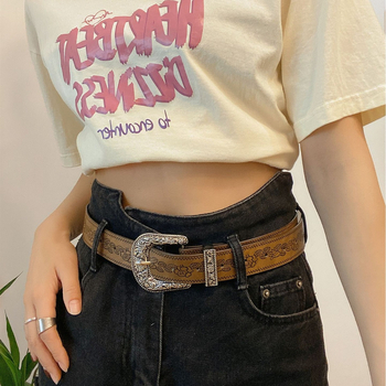 PU ādas josta ar sakausējuma sprādzi, sprādze ar adatu, platums 2–4 cm, reljēvs antīkā apdare, retro Hongkong stils