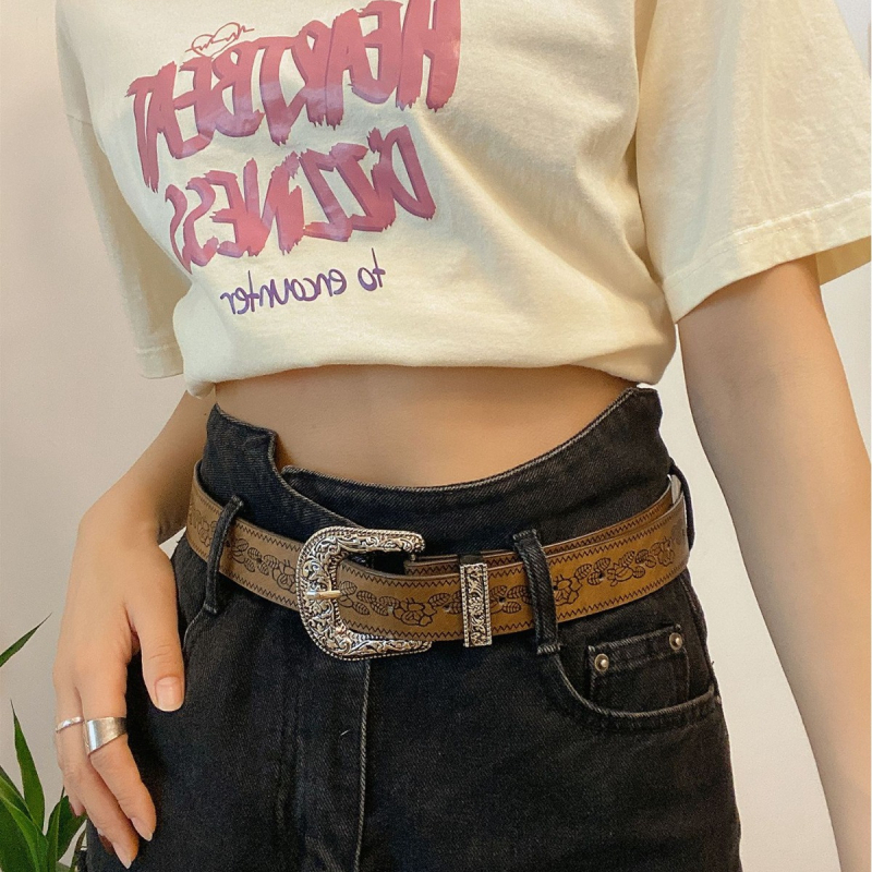 PU ādas josta ar sakausējuma sprādzi, sprādze ar adatu, platums 2–4 cm, reljēvs antīkā apdare, retro Hongkong stils