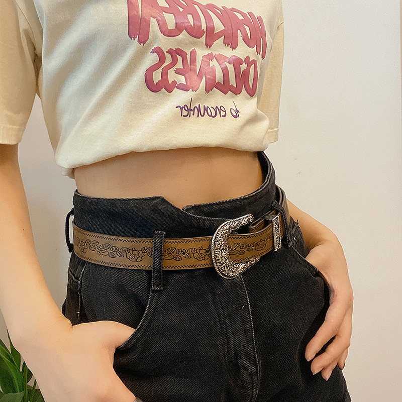 PU ādas josta ar sakausējuma sprādzi, sprādze ar adatu, platums 2–4 cm, reljēvs antīkā apdare, retro Hongkong stils