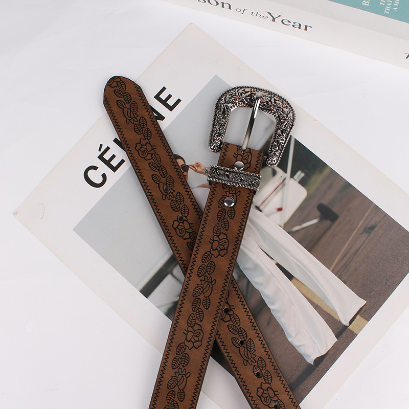 PU ādas josta ar sakausējuma sprādzi, sprādze ar adatu, platums 2–4 cm, reljēvs antīkā apdare, retro Hongkong stils