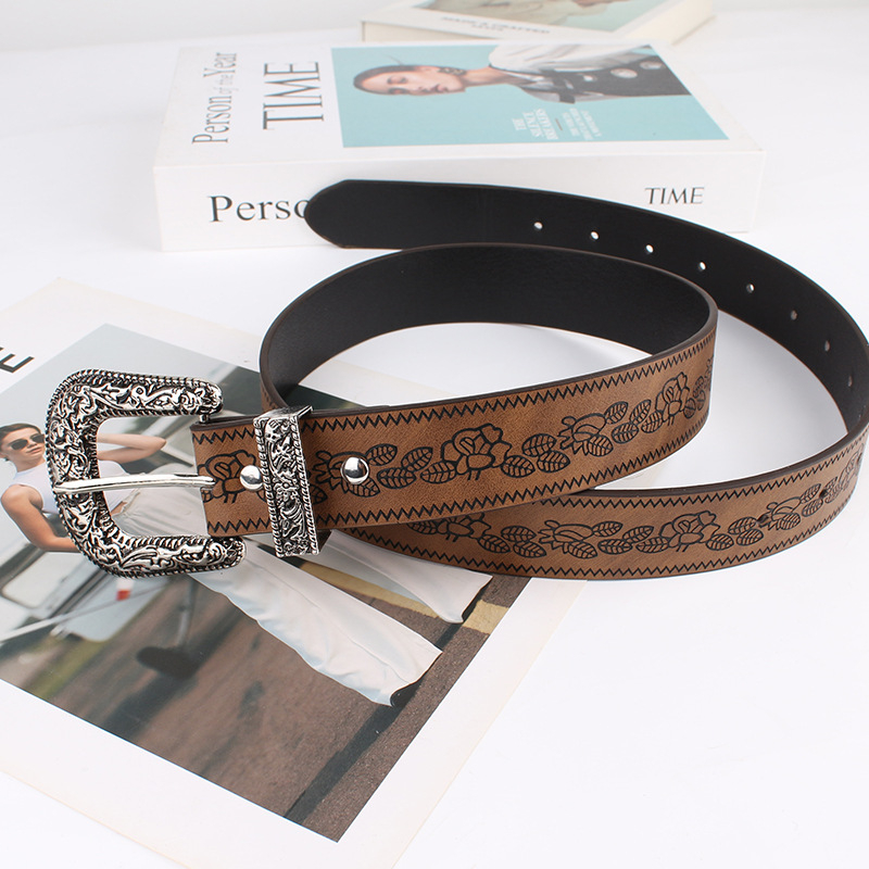 PU ādas josta ar sakausējuma sprādzi, sprādze ar adatu, platums 2–4 cm, reljēvs antīkā apdare, retro Hongkong stils