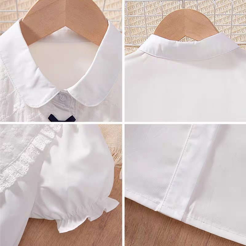 Sieviešu blūze ar loku un pūstošām piedurknēm, kokvilna, apkakle ar reveri, vasarai