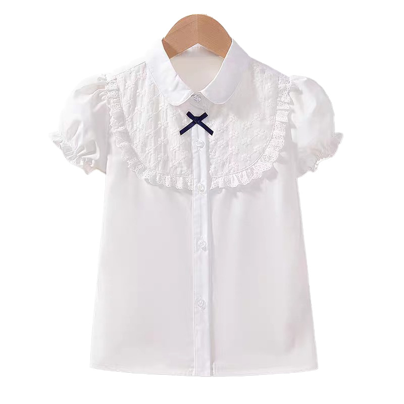 Sieviešu blūze ar loku un pūstošām piedurknēm, kokvilna, apkakle ar reveri, vasarai