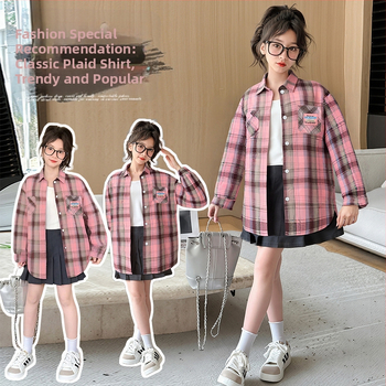 Cămașă pentru copii cu mânecă lungă, în carouri, stil coreean, guler coborât, primăvară-toamnă