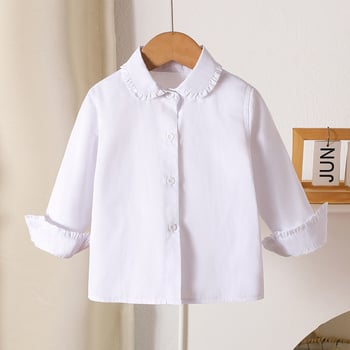 Gyerekek fehér ing, 100% pamut, puha kezelt anyag, hosszú ujjú, gallér típus rever, egyszínű