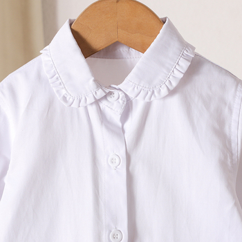 Παιδικό λευκό πουκάμισο, 100% βαμβάκι, απαλό επεξεργασμένο ύφασμα, μακριά μανίκια, γιακά τύπου πέτο, μονόχρωμο