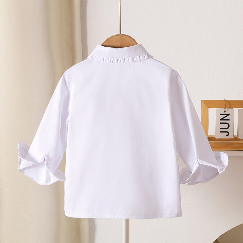 Gyerekek fehér ing, 100% pamut, puha kezelt anyag, hosszú ujjú, gallér típus rever, egyszínű