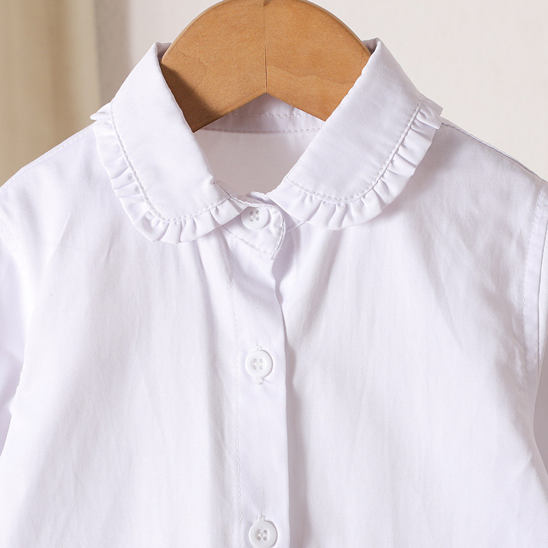 Gyerekek fehér ing, 100% pamut, puha kezelt anyag, hosszú ujjú, gallér típus rever, egyszínű