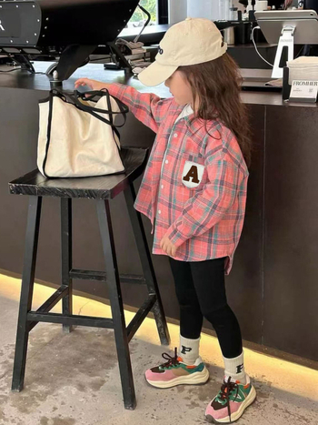 Παιδικό πουκάμισο με καρό για κορίτσια, μακρύ μανίκι, άνετη γραμμή, ύφασμα πολυεστέρας, για άνοιξη και φθινόπωρο