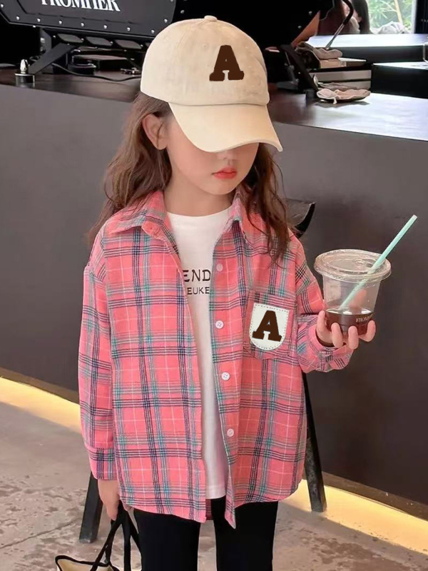 Kislányoknak készült kockás hosszú ujjú ing, lazított szabás, poliészter anyag, tavasz–ősz viselésre