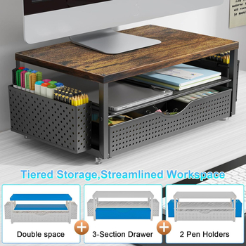 Raft organizator de birou din lemn, două etaje, depozitare pentru birou, necesită asamblare