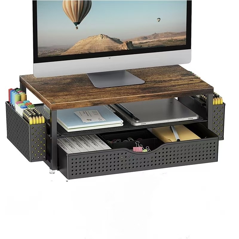 Raft organizator de birou din lemn, două etaje, depozitare pentru birou, necesită asamblare